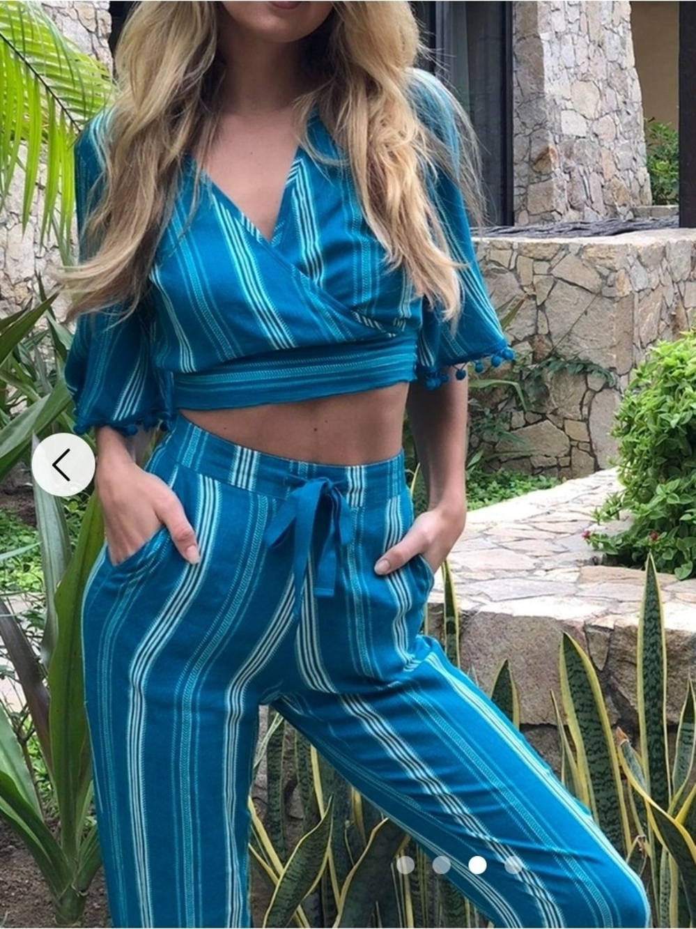 Band of Gypsies Striped Cropped Top-Tie-Waist Pants $60 EUC